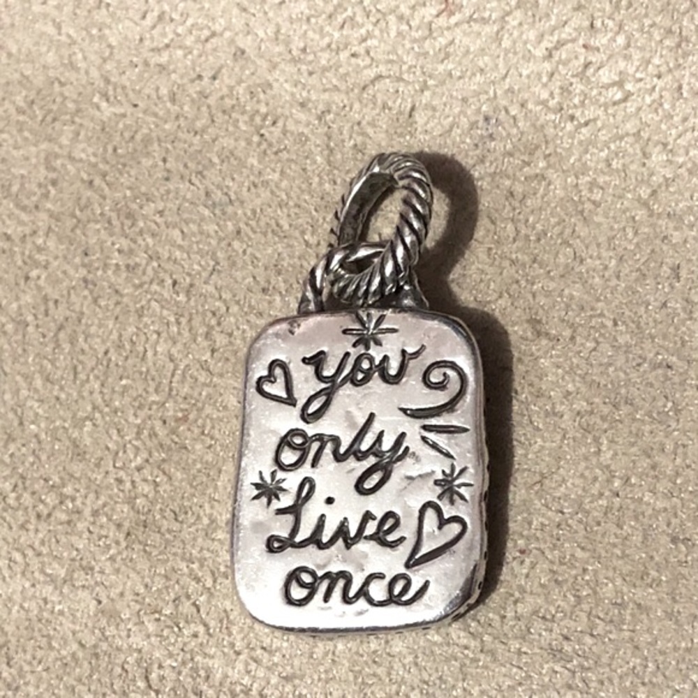 Brighton You only live once YOLO charm Reversible Heart Hammered silver Retired
